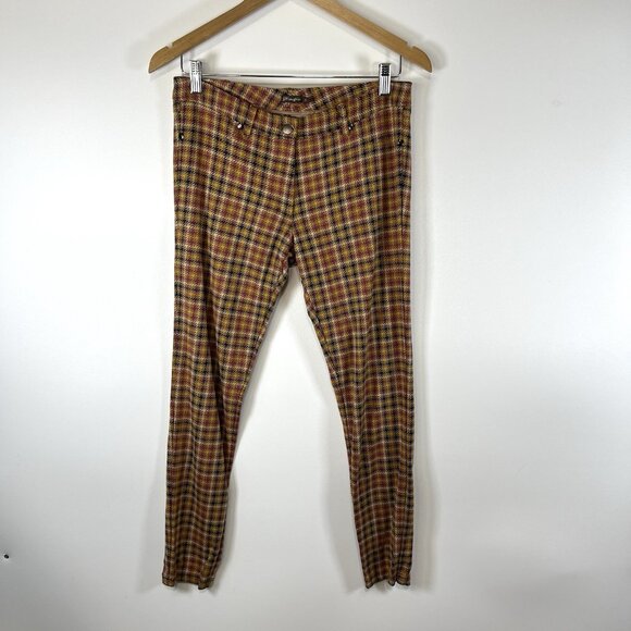 J.McLaughlin Becca Skinny Leggings Pants Tattersall Check Brown Size 6 - Picture 1 of 9